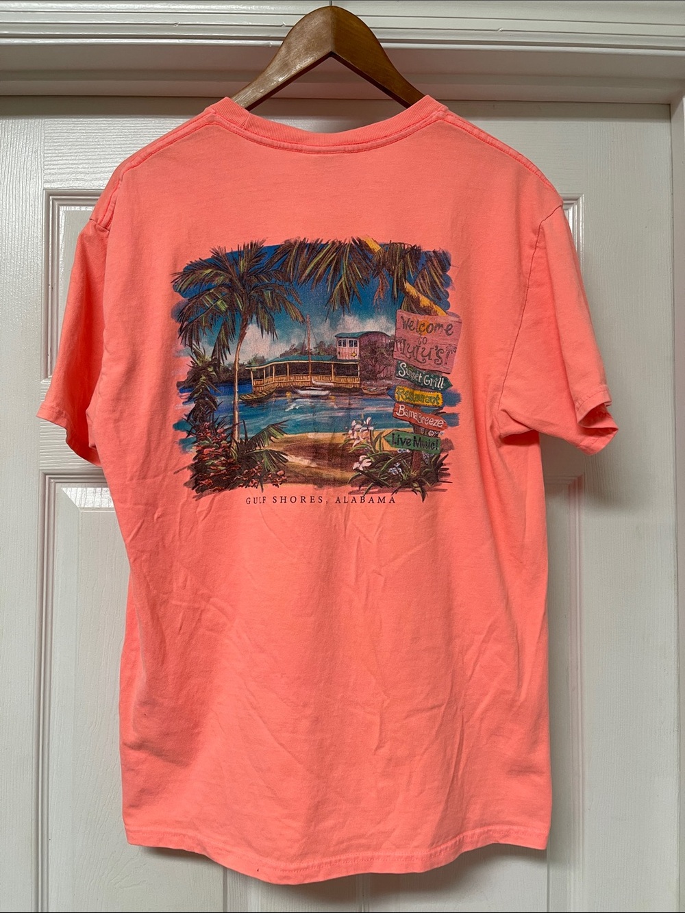 Lucy Buffett’s Lulu’s Gulf Shores Bright Coral Graphic Tee